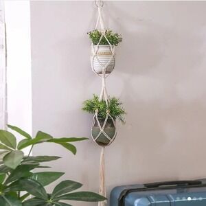 Macrame Bohemian 2-Piece Moroccan Dual Plant Holder Bundle Lot‎ Off-White 40.5"